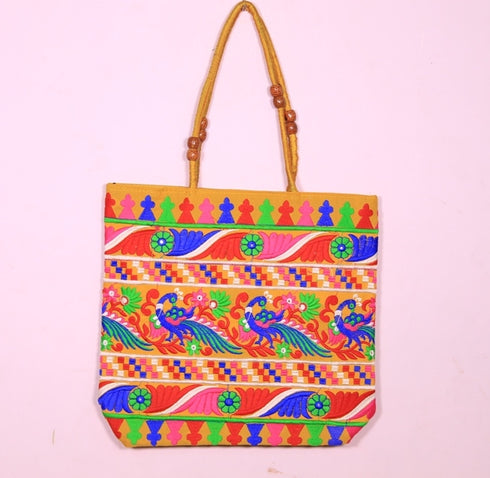 Yellow Multi Color Hand Made Shoulder Bag